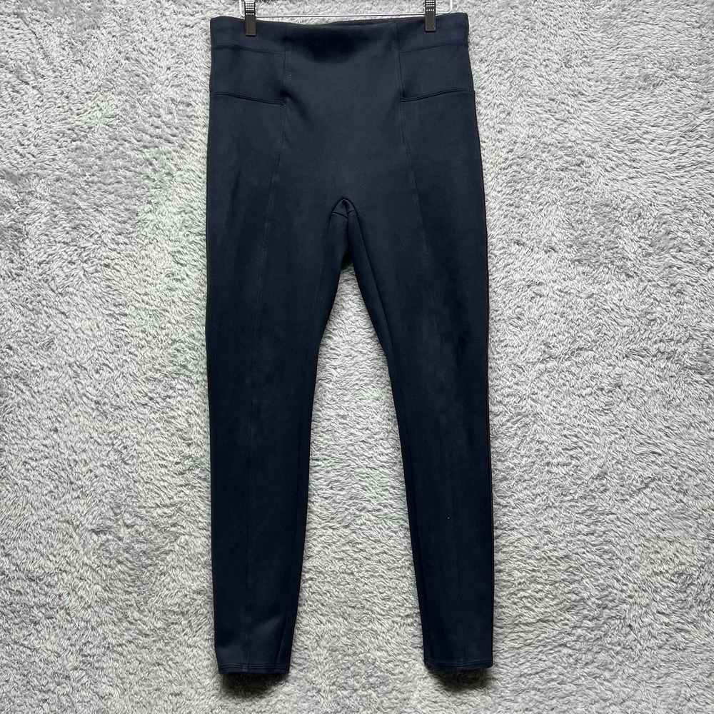 Spanx Faux Suede Navy Blue Leggings Womens XL Pull-on Pants Shaping‎ Trouser